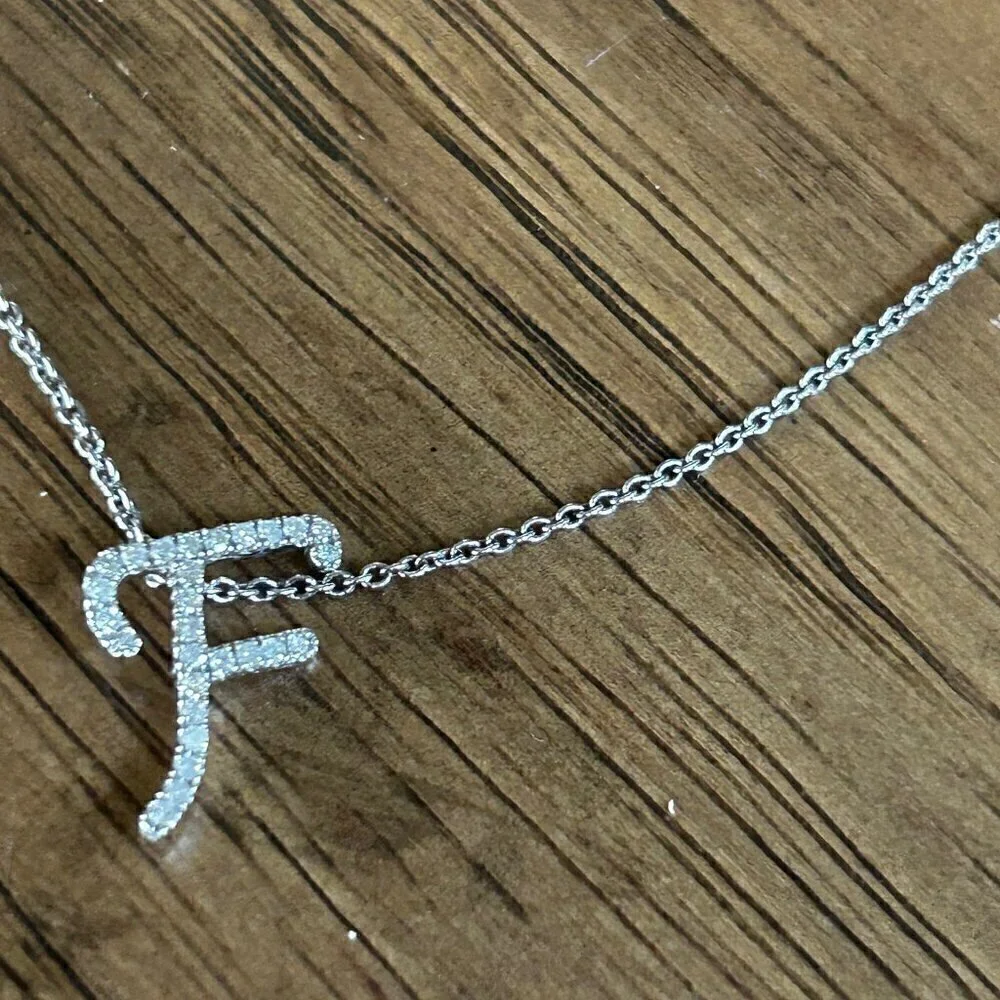 Colleen Lopez Sterling Silver .11 ctw GENUINE Diamond INITIAL Necklace F nwt